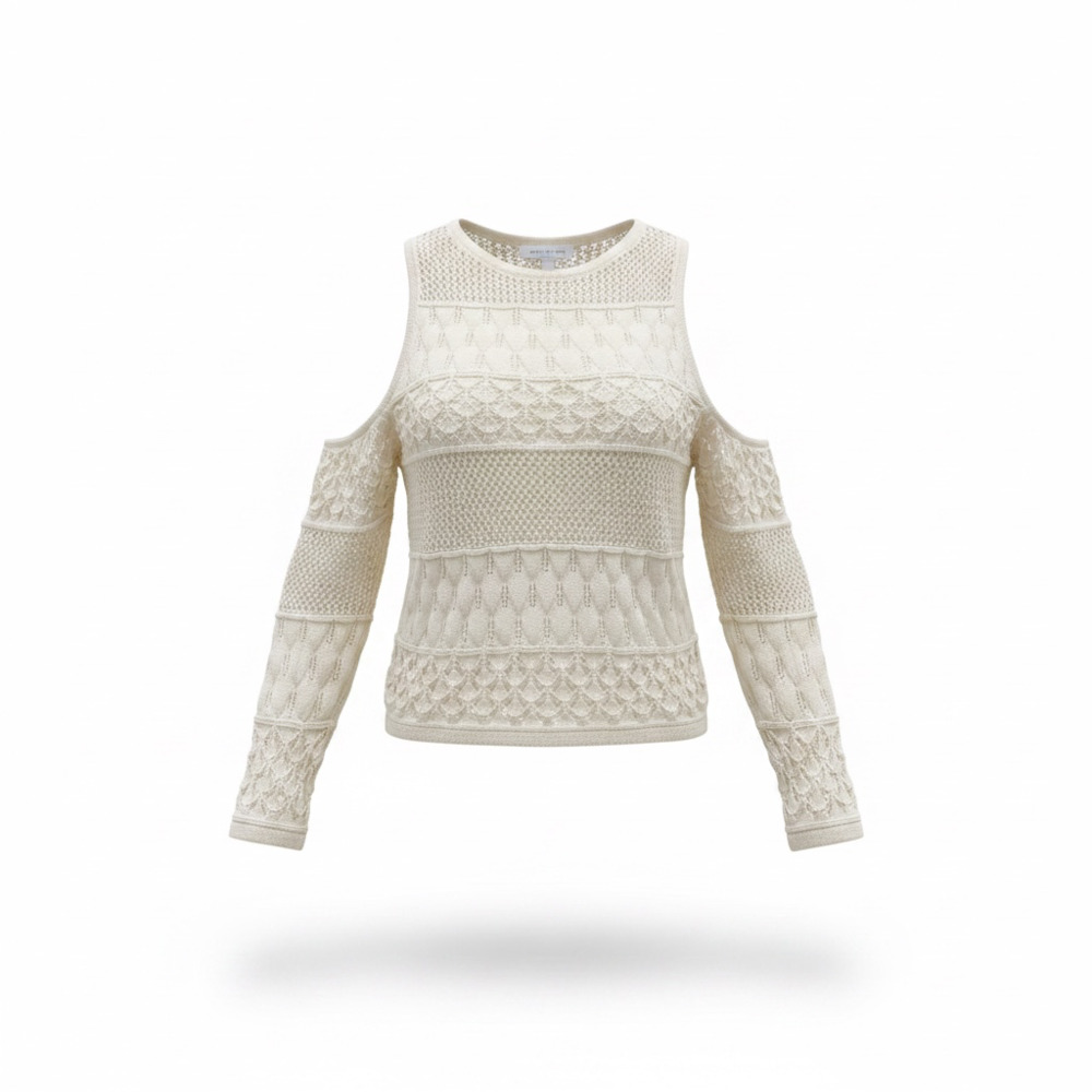 Zara Ecru Knit Top with Cutout Sleeves and Cold Shoulders